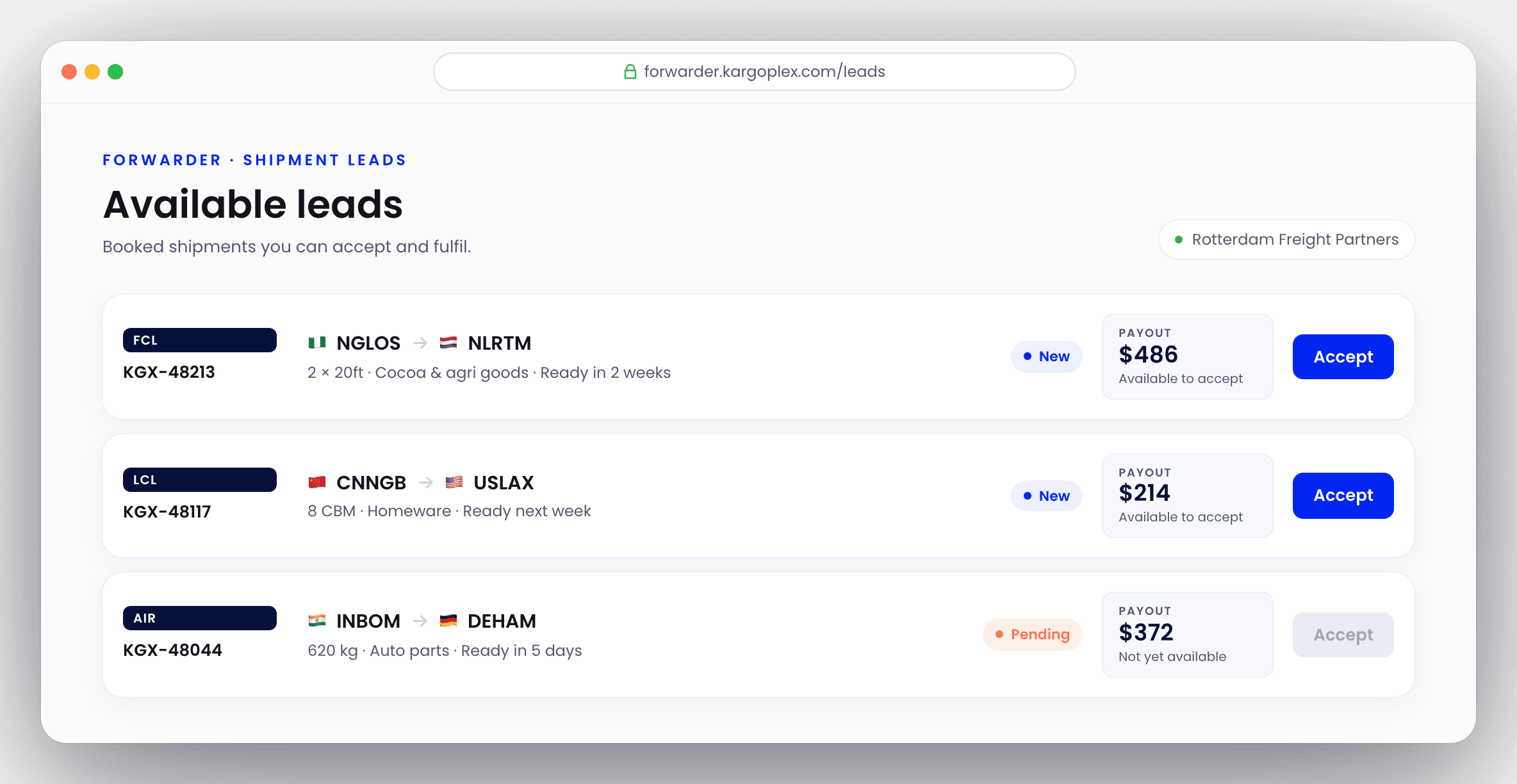 Bid on live shipment requests